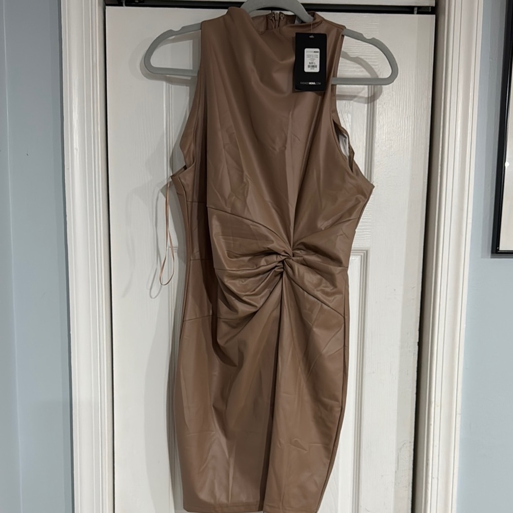 Fashion Nova Brown Ruched Sheath Mini Dress